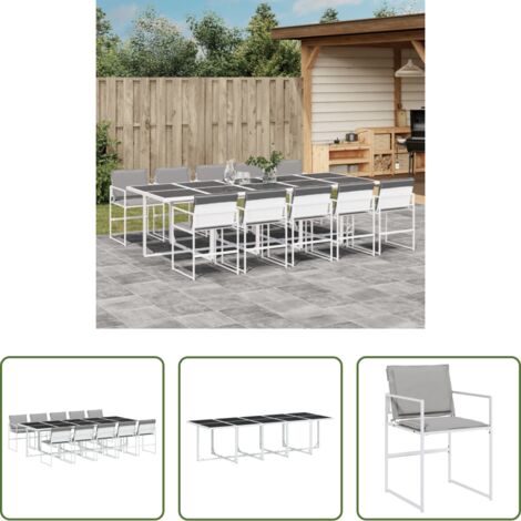 Sedie da giardino -  Set da Pranzo da Giardino 11 pz con Cuscini Bianco in Textilene
