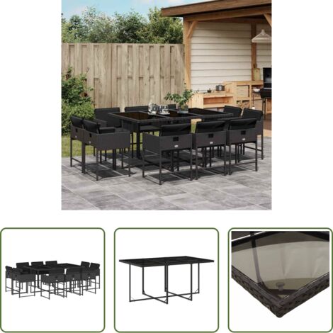 Sedie da giardino -  Set da Pranzo da Giardino 11 pz con Cuscini in Polyrattan Nero