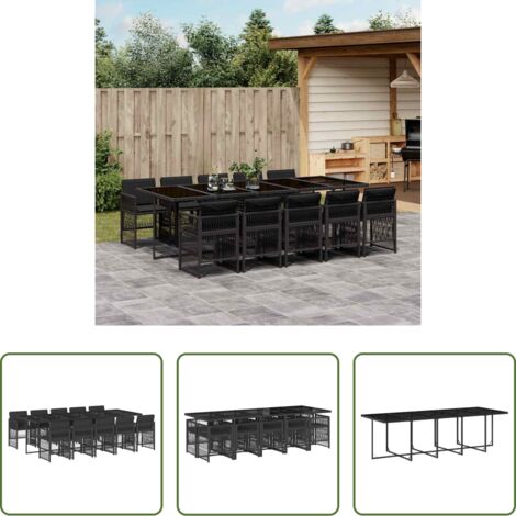 Sedie da giardino -  Set da Pranzo da Giardino 11 pz con Cuscini in Polyrattan Nero