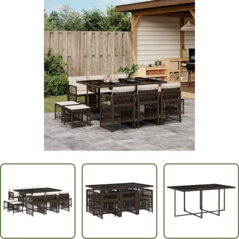 Sedie da giardino -  Set da Pranzo da Giardino 11 pz con Cuscini Polyrattan Marrone