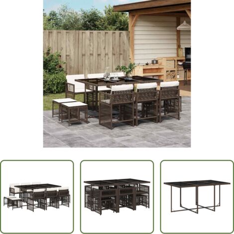 Sedie da giardino -  Set da Pranzo da Giardino 11 pz con Cuscini Polyrattan Marrone