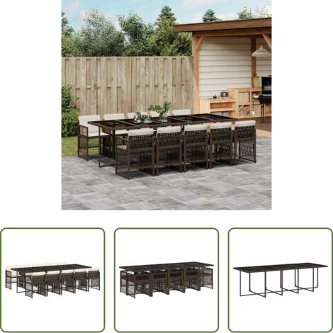 Sedie da giardino -  Set da Pranzo da Giardino 11 pz con Cuscini Polyrattan Marrone