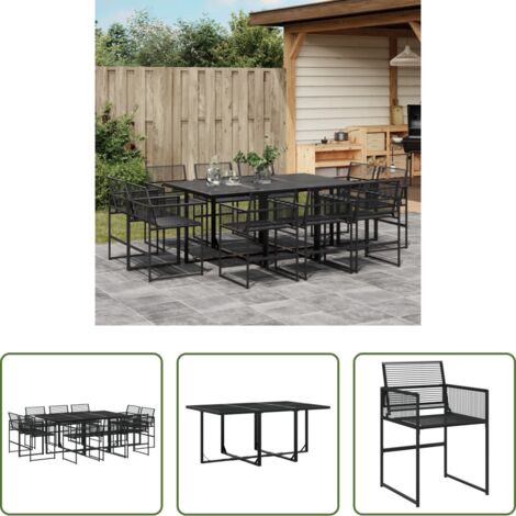 Sedie da giardino -  Set da Pranzo da Giardino 11 pz in Polyrattan Nero