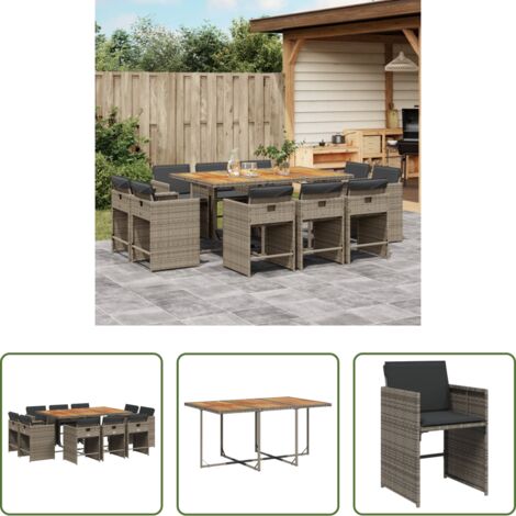 Sedie da giardino -  Set da Pranzo da Giardino 11pz con Cuscini in Polyrattan Grigio