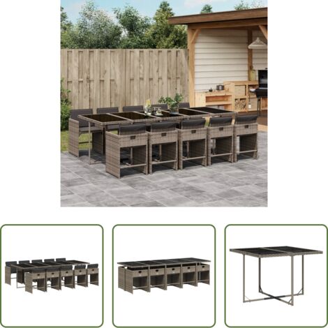Sedie da giardino -  Set da Pranzo da Giardino 11pz con Cuscini in Polyrattan Grigio