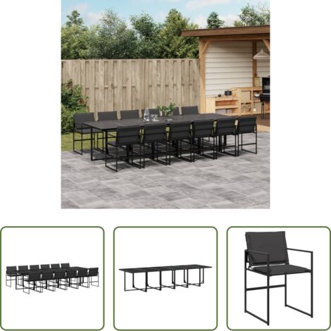 Sedie da giardino -  Set da Pranzo da Giardino 13 pz con Cuscini Nero in Textilene