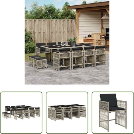 Sedie da giardino -  Set da Pranzo da Giardino 13pz con Cuscini Grigio in Polyrattan