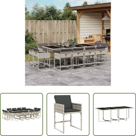 Sedie da giardino -  Set da Pranzo da Giardino 13pz con Cuscini Grigio in Polyrattan