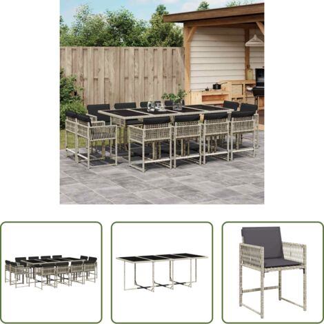 Sedie da giardino -  Set da Pranzo da Giardino 13pz con Cuscini Grigio in Polyrattan