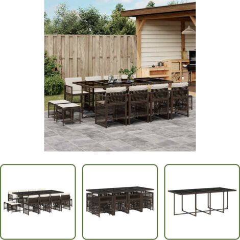 Sedie da giardino -  Set da Pranzo da Giardino 13pz con Cuscini Marrone Polyrattan