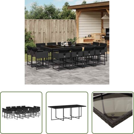 Sedie da giardino -  Set da Pranzo da Giardino 13pz con Cuscini Nero in Polyrattan