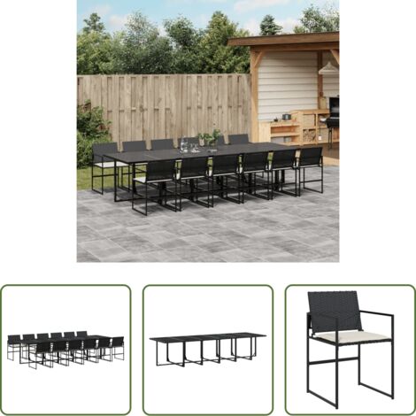 Sedie da giardino -  Set da Pranzo da Giardino 13pz con Cuscini Nero in Polyrattan