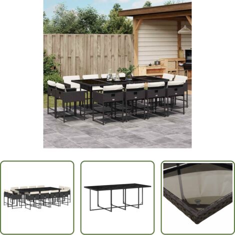 Sedie da giardino -  Set da Pranzo da Giardino 13pz con Cuscini Nero in Polyrattan