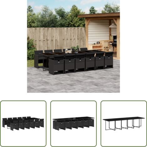 Sedie da giardino -  Set da Pranzo da Giardino 13pz con Cuscini Nero in Polyrattan