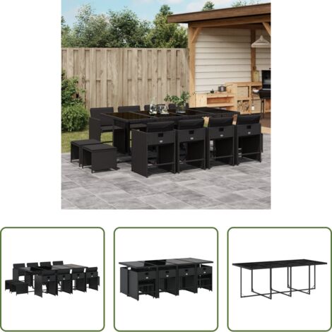 Sedie da giardino -  Set da Pranzo da Giardino 13pz con Cuscini Nero in Polyrattan