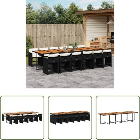 Sedie da giardino -  Set da Pranzo da Giardino 13pz con Cuscini Nero in Polyrattan