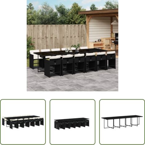 Sedie da giardino -  Set da Pranzo da Giardino 13pz con Cuscini Nero in Polyrattan