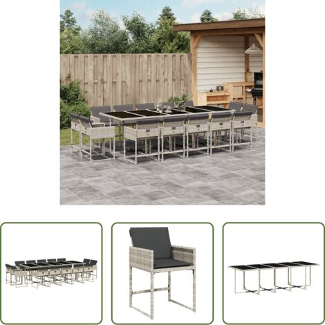 Sedie da giardino -  Set da Pranzo da Giardino 15 pz con Cuscini Grigio Polyrattan