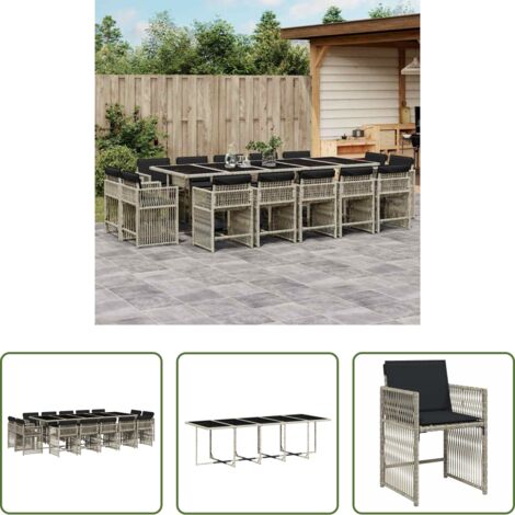 Sedie da giardino -  Set da Pranzo da Giardino 15 pz con Cuscini Grigio Polyrattan