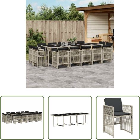 Sedie da giardino -  Set da Pranzo da Giardino 15 pz con Cuscini Grigio Polyrattan