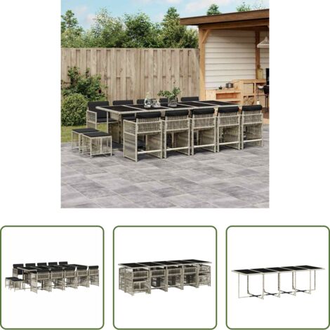 Sedie da giardino -  Set da Pranzo da Giardino 15 pz con Cuscini Grigio Polyrattan