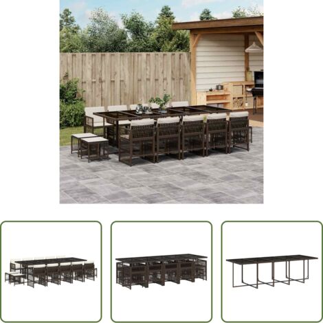 Sedie da giardino -  Set da Pranzo da Giardino 15 pz con Cuscini Marrone Polyrattan