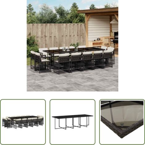 Sedie da giardino -  Set da Pranzo da Giardino 15 pz con Cuscini Nero in Polyrattan