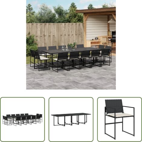 Sedie da giardino -  Set da Pranzo da Giardino 15 pz con Cuscini Nero in Polyrattan
