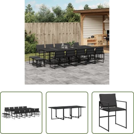 Sedie da giardino -  Set da Pranzo da Giardino 15 pz con Cuscini Nero in Textilene