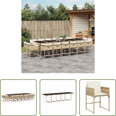 Sedie da giardino -  Set da Pranzo da Giardino 17 pz con Cuscini Beige in Polyrattan