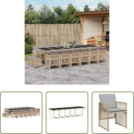 Sedie da giardino -  Set da Pranzo da Giardino 17 pz con Cuscini Beige in Polyrattan