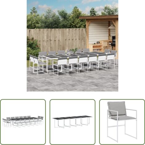 Sedie da giardino -  Set da Pranzo da Giardino 17 pz con Cuscini Bianco in Textilene