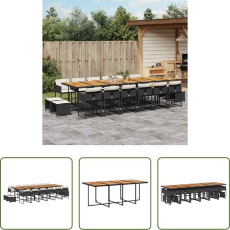 Sedie da giardino -  Set da Pranzo da Giardino 17 pz con Cuscini Nero in Polyrattan