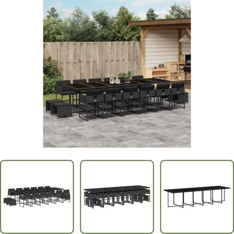 Sedie da giardino -  Set da Pranzo da Giardino 17 pz con Cuscini Nero in Polyrattan