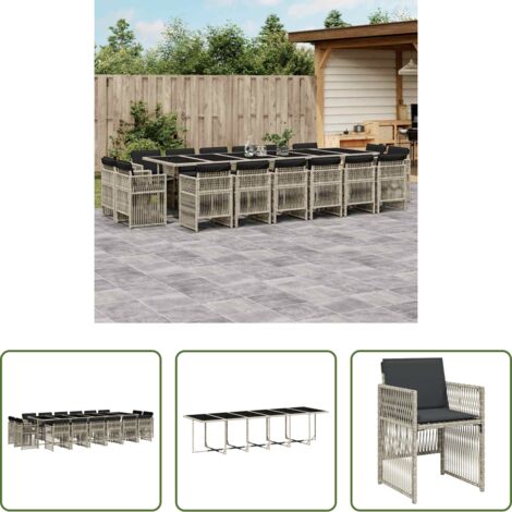 Sedie da giardino -  Set da Pranzo da Giardino 17pz con Cuscini Grigio in Polyrattan