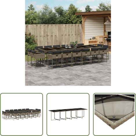 Sedie da giardino -  Set da Pranzo da Giardino 17pz con Cuscini Grigio in Polyrattan