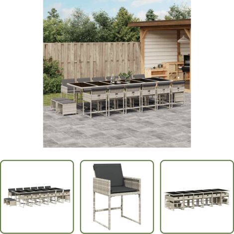 Sedie da giardino -  Set da Pranzo da Giardino 17pz con Cuscini Grigio in Polyrattan