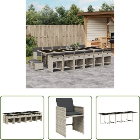Sedie da giardino -  Set da Pranzo da Giardino 17pz con Cuscini Grigio in Polyrattan