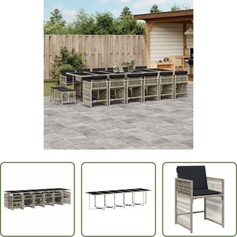 Sedie da giardino -  Set da Pranzo da Giardino 17pz con Cuscini Grigio in Polyrattan