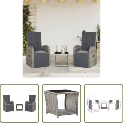 Sedie da giardino -  Set da Pranzo da Giardino 3 pz con Cuscini in Polyrattan Grigio