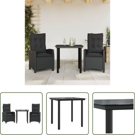 Sedie da giardino -  Set da Pranzo da Giardino 3 pz con Cuscini Nero in Polyrattan