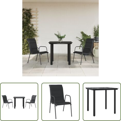 Sedie da giardino -  Set da Pranzo da Giardino 3 pz Nero in Acciaio e Textilene