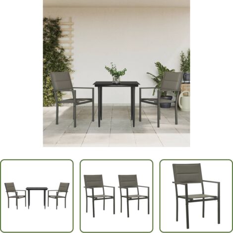Sedie da giardino -  Set da Pranzo da Giardino 3 pz Nero in Acciaio e Textilene