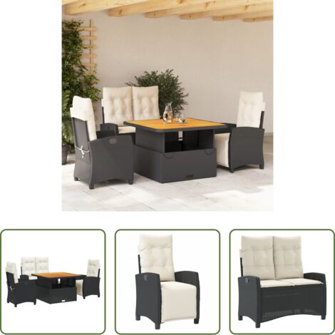 Sedie da giardino -  Set da Pranzo da Giardino 4 pz con Cuscini Nero in Polyrattan