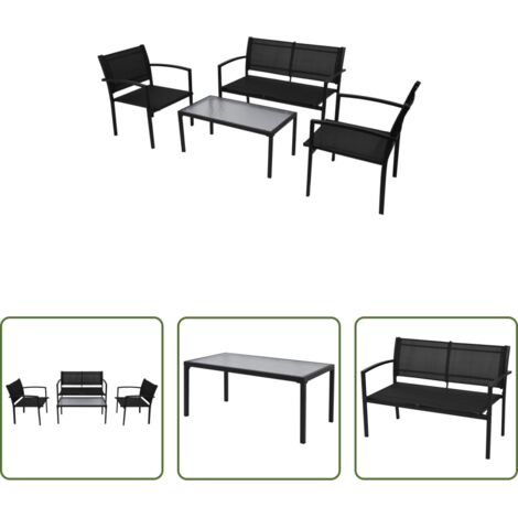 Sedie da giardino -  Set da Pranzo da Giardino 4 pz in Textilene Nero