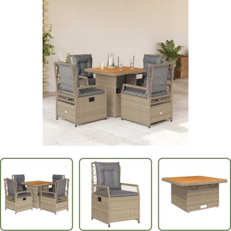 Sedie da giardino -  Set da Pranzo da Giardino 5 pz con Cuscini Beige in Polyrattan