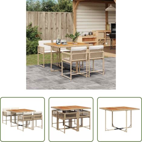 Sedie da giardino -  Set da Pranzo da Giardino 5 pz con Cuscini Beige in Polyrattan