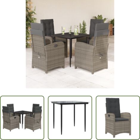 Sedie da giardino -  Set da Pranzo da Giardino 5 pz con Cuscini in Polyrattan Grigio