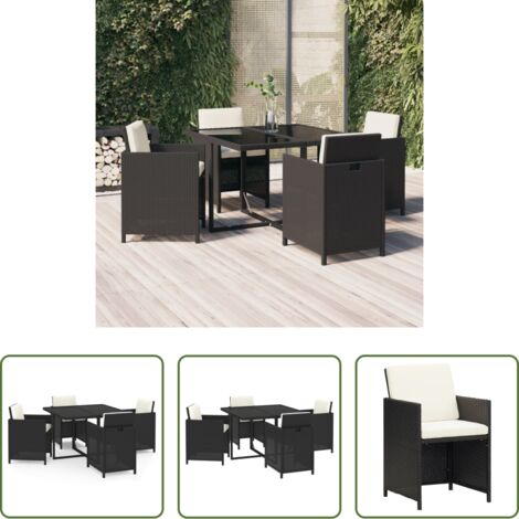 Sedie da giardino -  Set da Pranzo da Giardino 5 pz con Cuscini in Polyrattan Nero