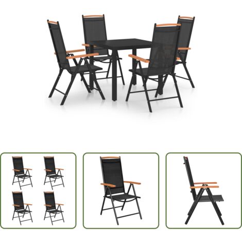 Sedie da giardino -  Set da Pranzo da Giardino 5 pz in Alluminio Nero